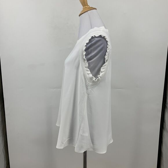 Maison D Amelie Tank Top Women S Small White Slightly Sheer Ruffle Sleeves Shirt - Picture 5 of 11